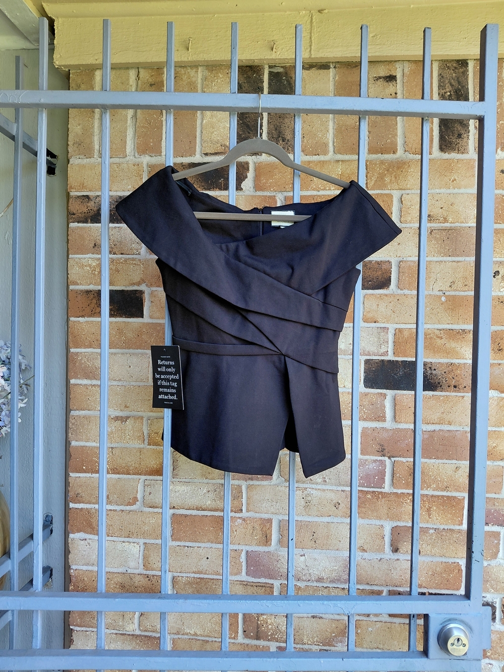 Tuckernuck Black Off-Shoulder Draped Peplum Top